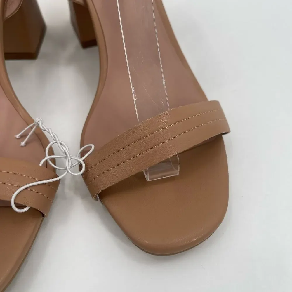 LINEA PAOLO Heels Size 8.5 Emmie Tan Strappy Ankle Block Heel Heeled Sandal